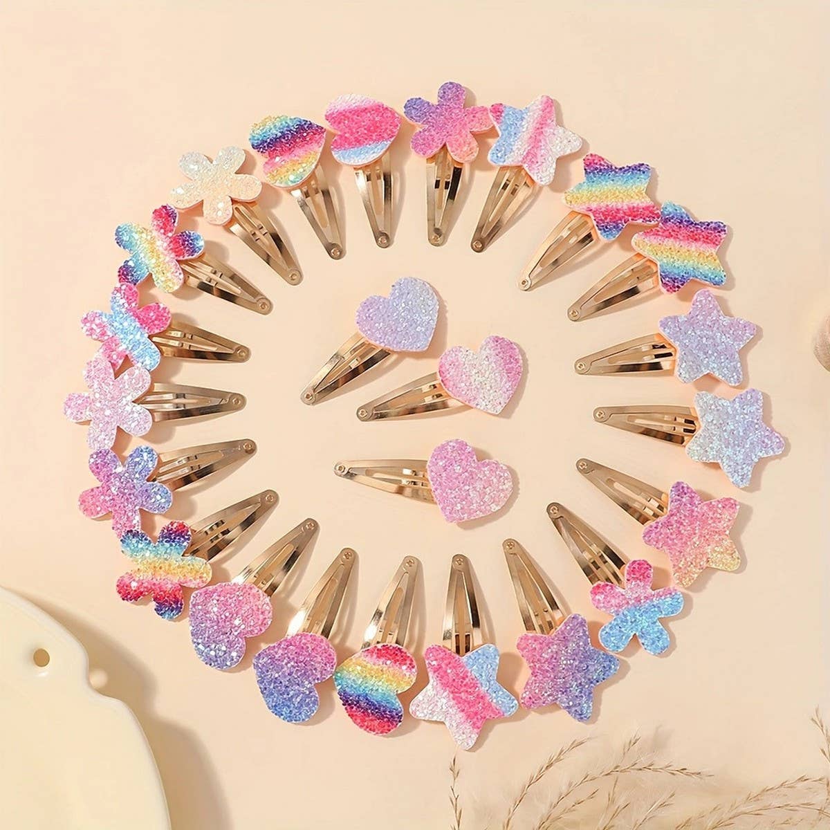 Glitter BB Clip Set with Stars & Hearts for Girls