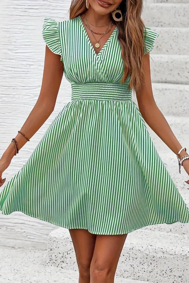 CWDSD8106_SUMMER STRIPED BUTTERFLY SLEEVE DRESS