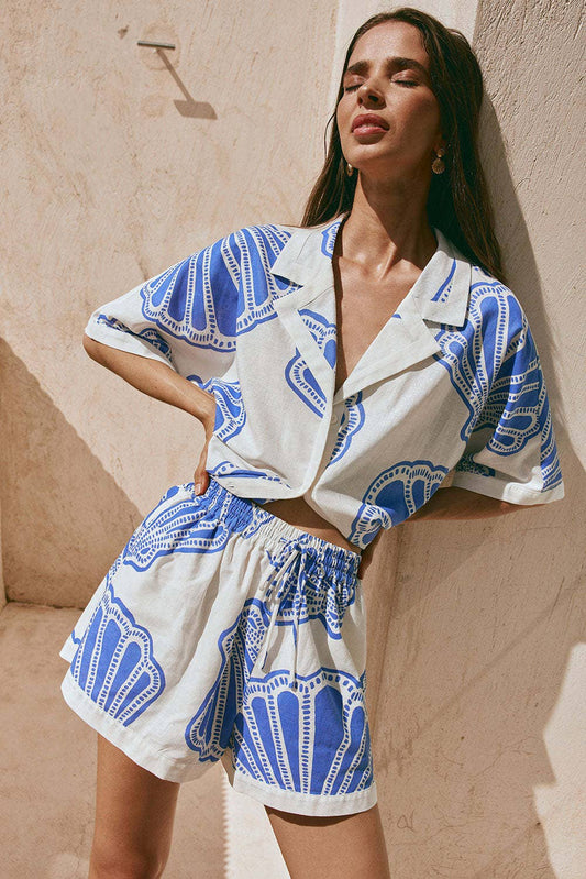 Casual short style linen top and shorts suit