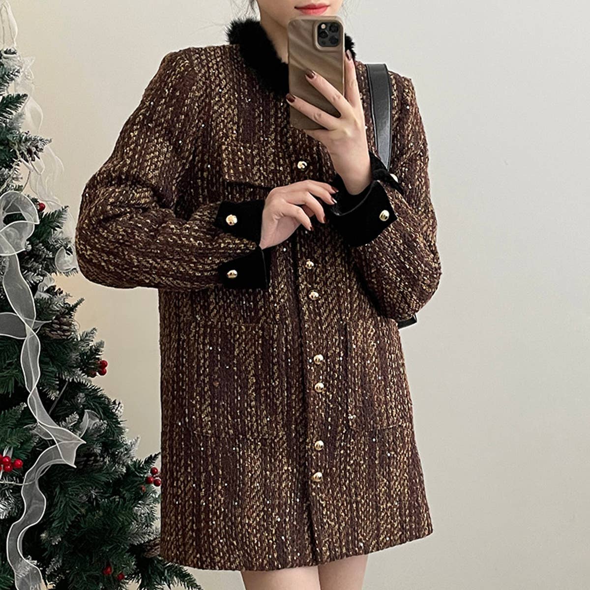 Down tweed sequin short dress