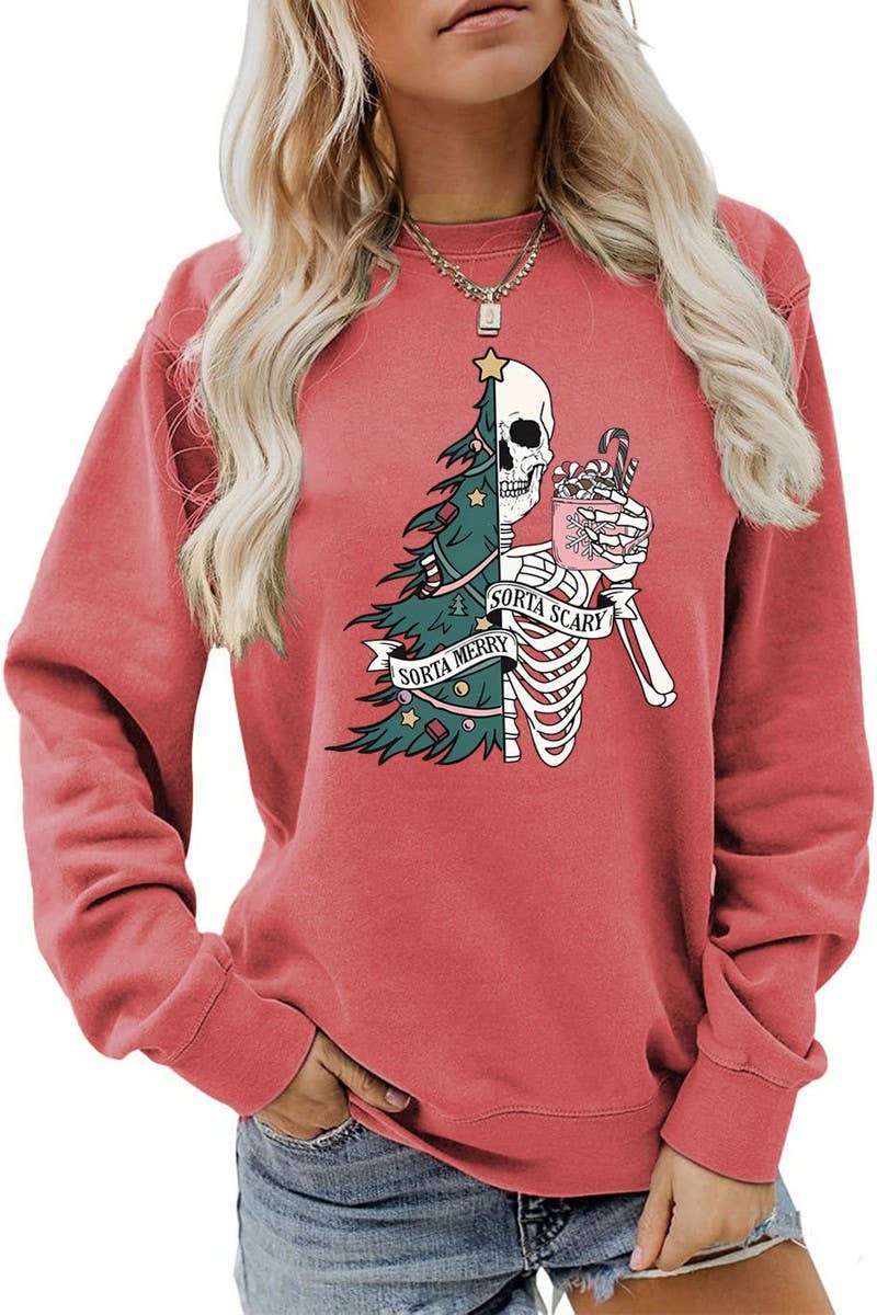 CWTBLL01328_PRINTED LOOSE PULLOVER CHRISTMAS SWEATSHIRT