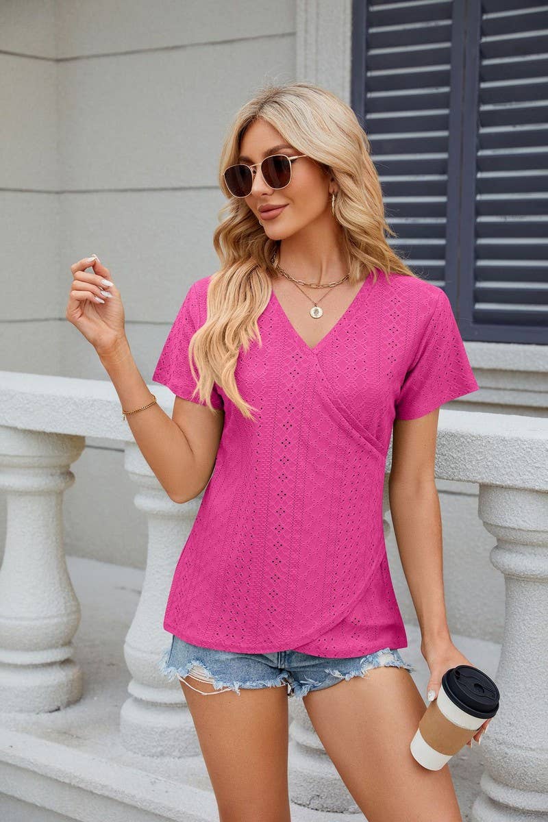 CWTTS0847_V-Neck Short Sleeve Knit Top
