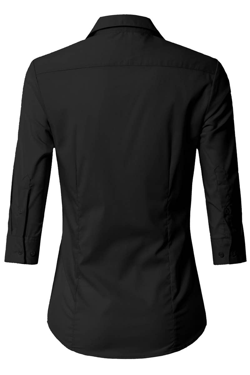 CWTSTS116_Basic Slim Fit Simple 3/4 Sleeve Button Down Shirt