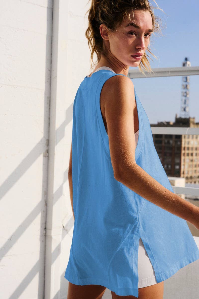 CWTTSL0455_DEEP V-NECK SPLIT POCKET SPORTS LOOSE VEST