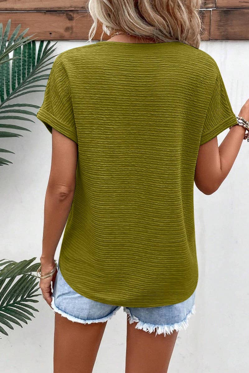 CWTBLS2266_SOLID V?NECK LOOSE FIT SHORT SLEEVE TEE