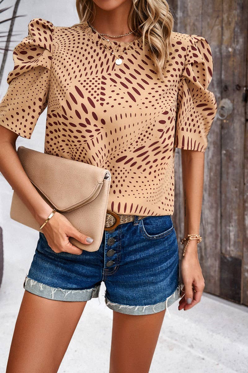 CWTBLL3611_CASUAL COMMUTER POLKA DOT PUFF SLEEVE TOP