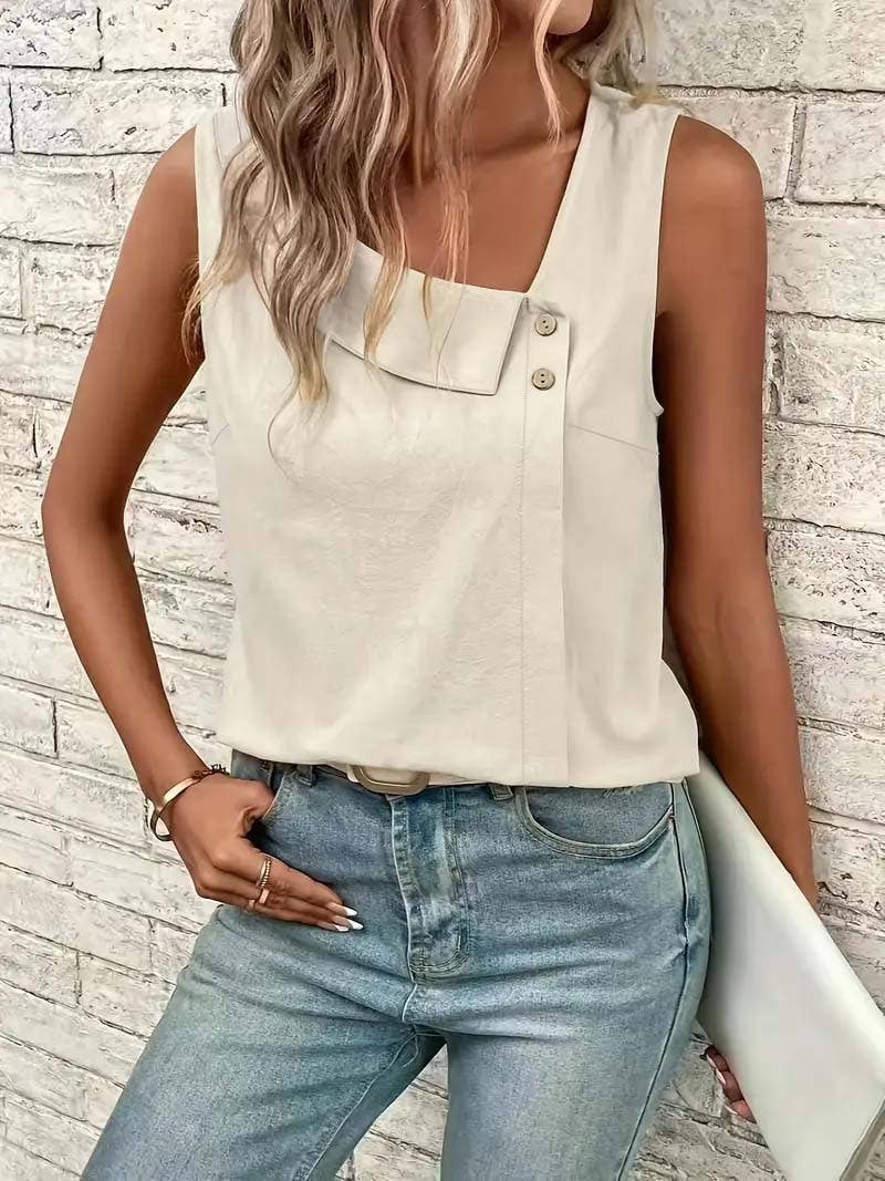 Casual slanted neck sleeveless pullover T-shirt