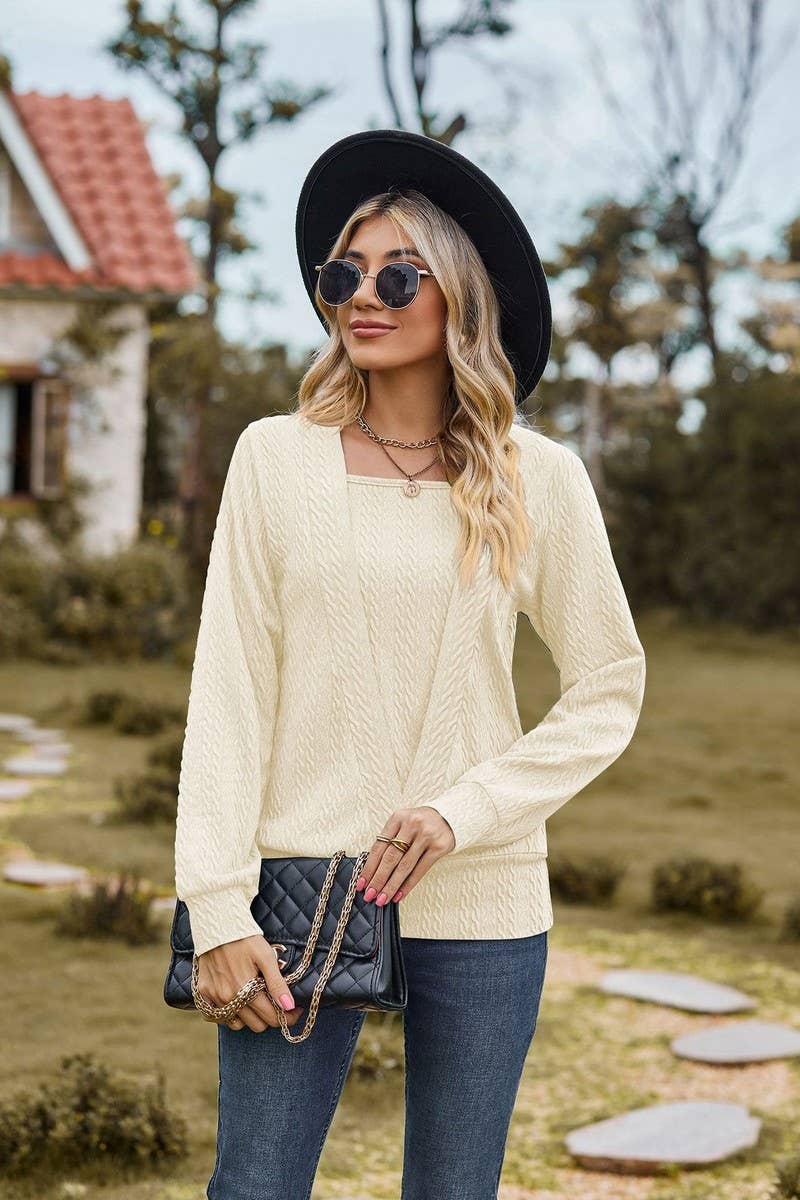 CWTBLL3678_SOLID COLOR SQUARE NECK CROSS LOOSE TOP