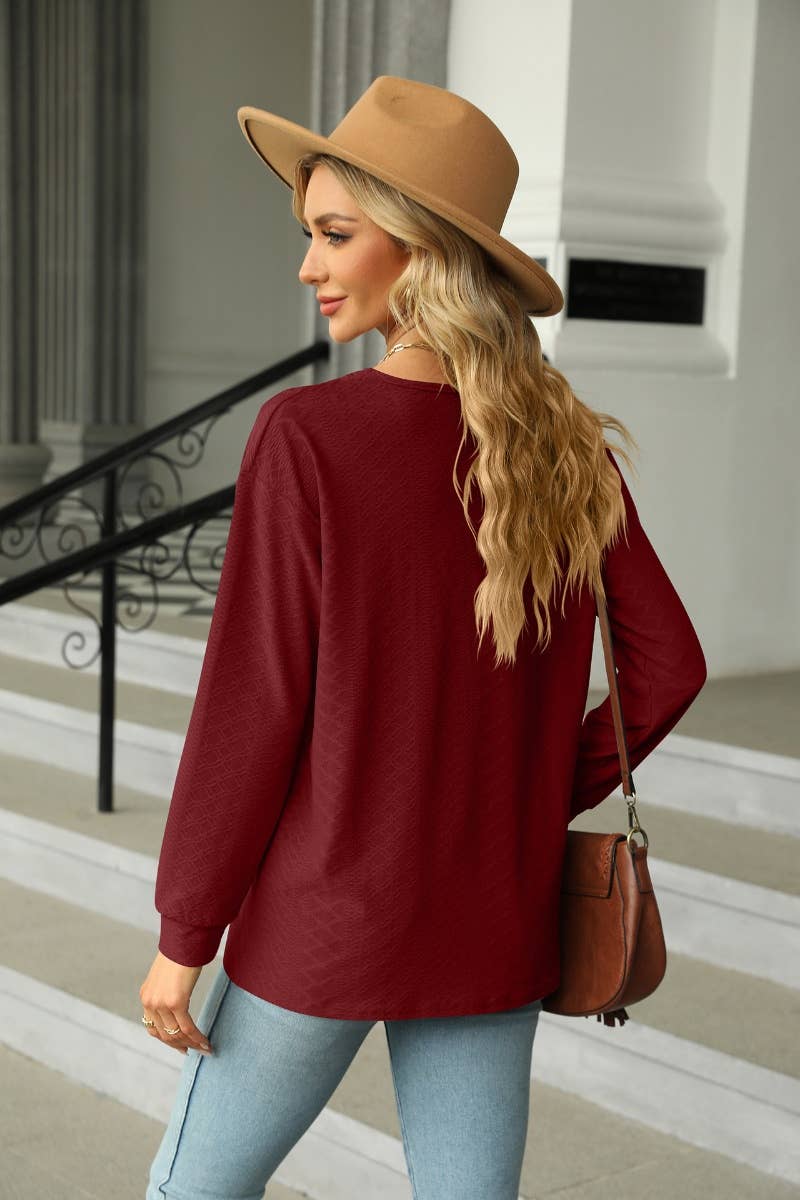 CWTBLL2802_FALL V-NECK BUTTON-UP LONG-SLEEVED TOP