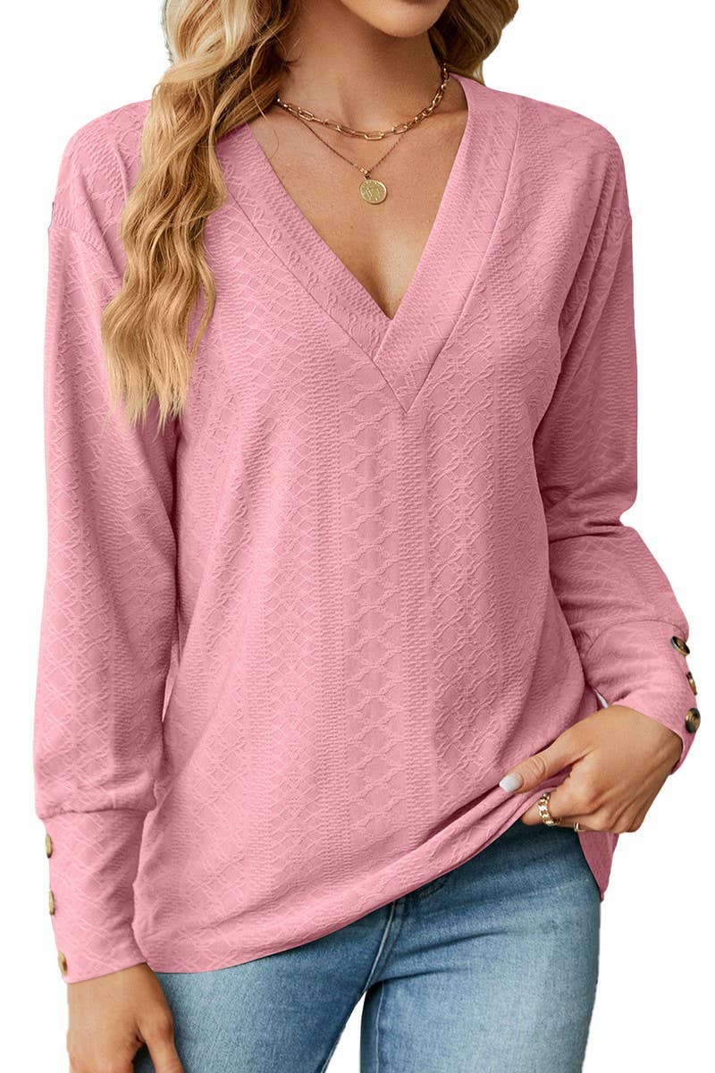 CWTTL1591_V-neck Pullover Long Sleeve Top