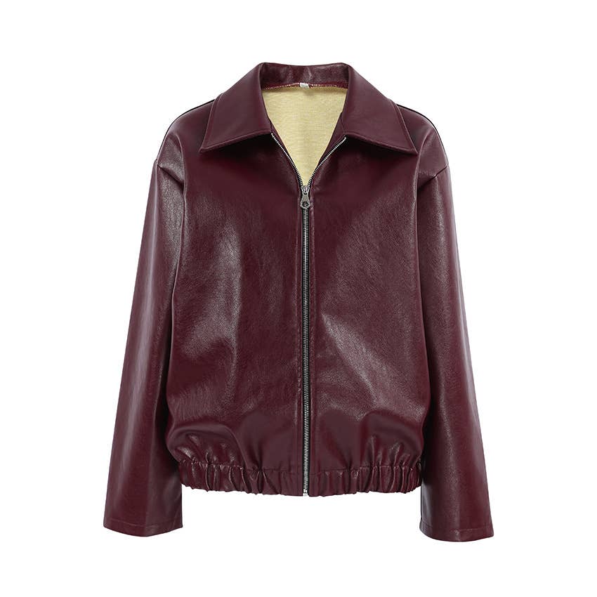 CWOJA1592_ANGORA RED LEATHER BIKER GIRL FASHION JACKET