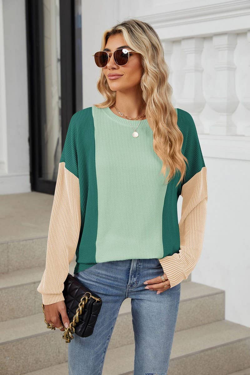 CWTBLL3666_FASHIONABLE LOOSE THREAD SPLICING T-SHIRT