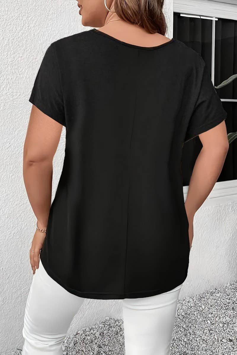 CWTBLS2188_SOLID V-NECK CRISSCROSS SHORT SLEEVE T-SHIRT