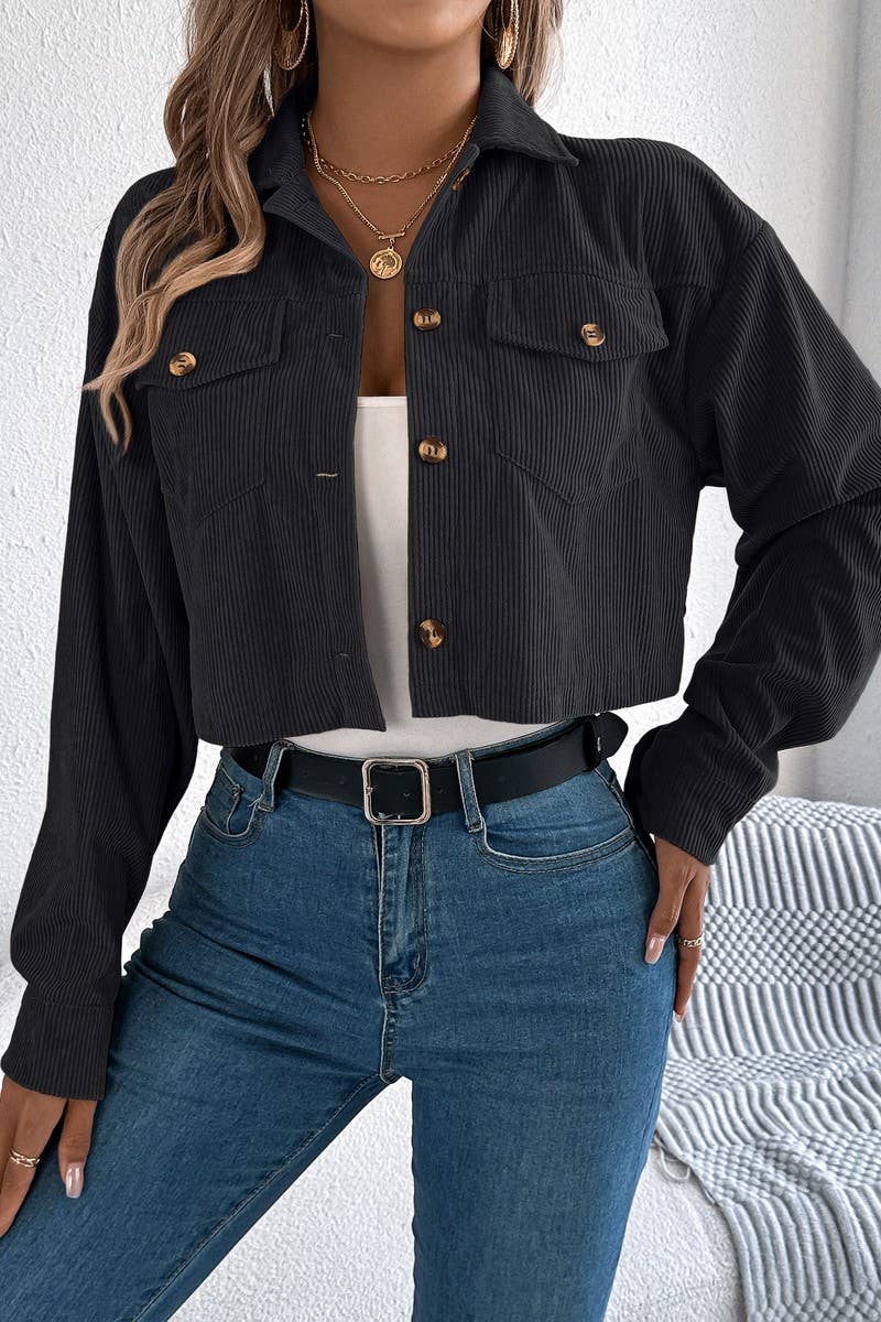 CWOCO1213_CASUAL CORDUROY POCKET CROPPED JACKET