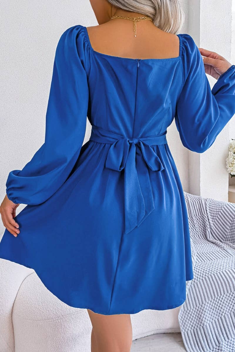 CWDSD4702_WAFFLE DRESS WITH SQUARE COLLAR AND WAIST