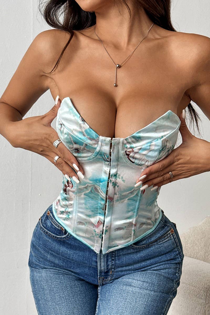 CWTTK0742_BACKLESS LACE-UP UNDERWIRED HERRINGBONE VEST TOP