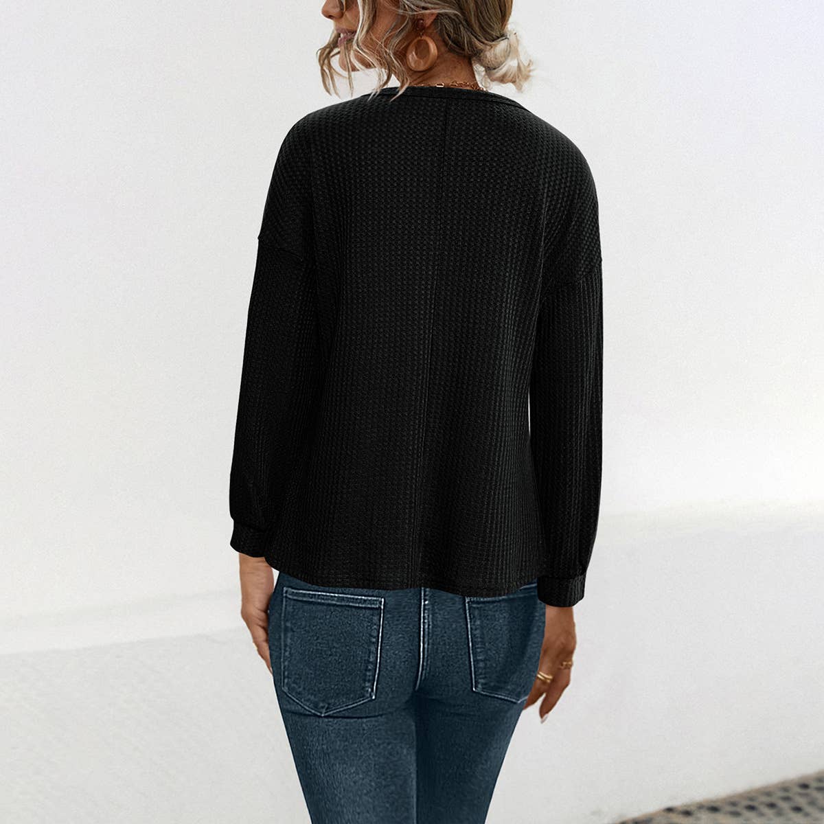 BUTTON-KNIT CASUAL FASHION CREW-NECK HOODIE