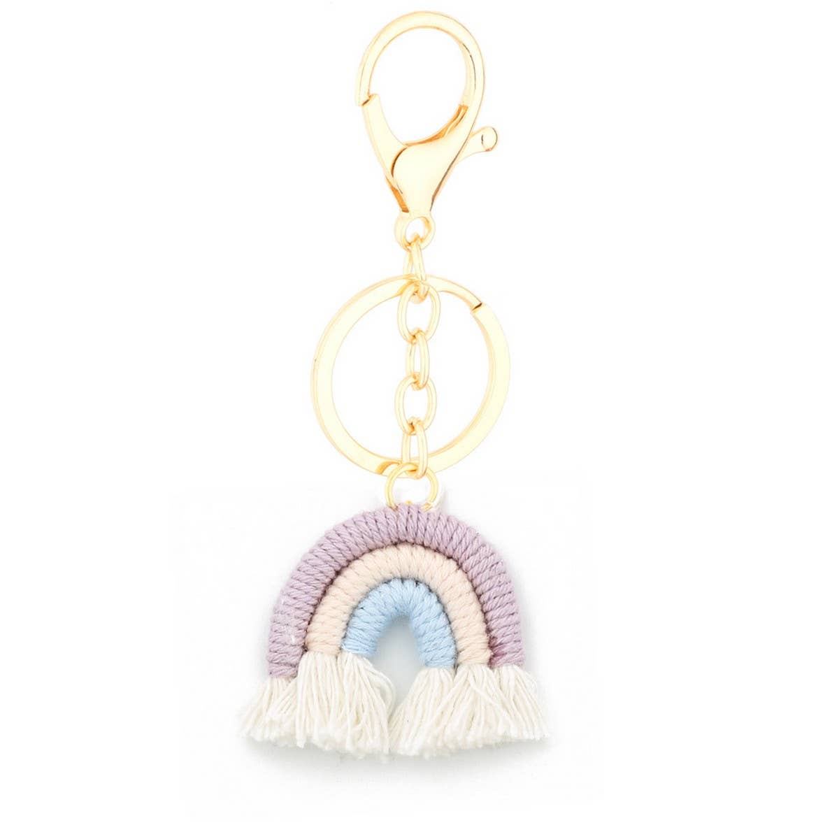 Handmade Cotton Keychain 3.8cm Rainbow Boho Pendant_CWAB5072
