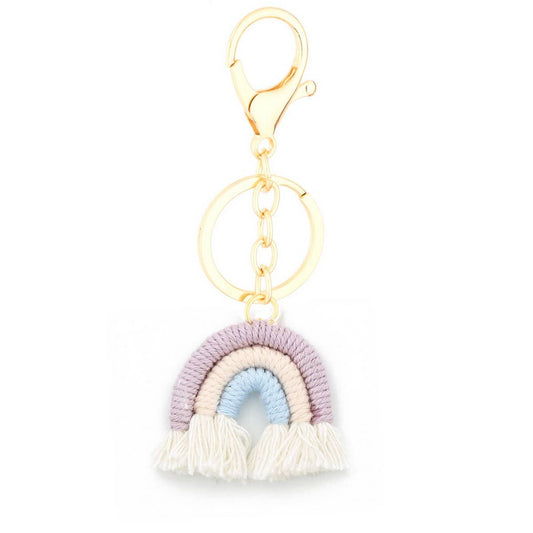 Handmade Cotton Keychain 3.8cm Rainbow Boho Pendant_CWAB5072