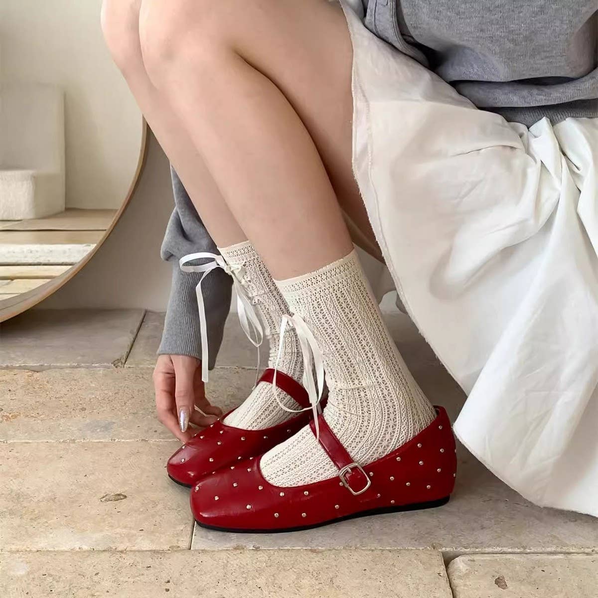Retro Star Studded Platform Mary Jane Flats_CWSHF0112