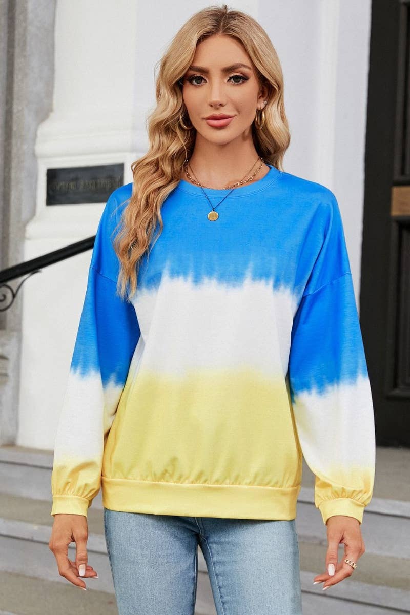 CWTBLL2829_CREW-NECK COLOR GRADIENT LONG-SLEEVED HOODIE