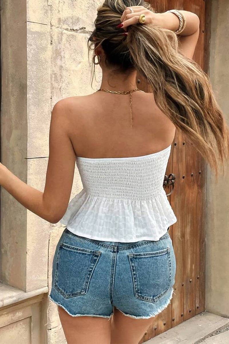 CWTTSL0472_SUMMER SEXY TUBE TOP SLEEVELESS ELASTIC PULLOVER