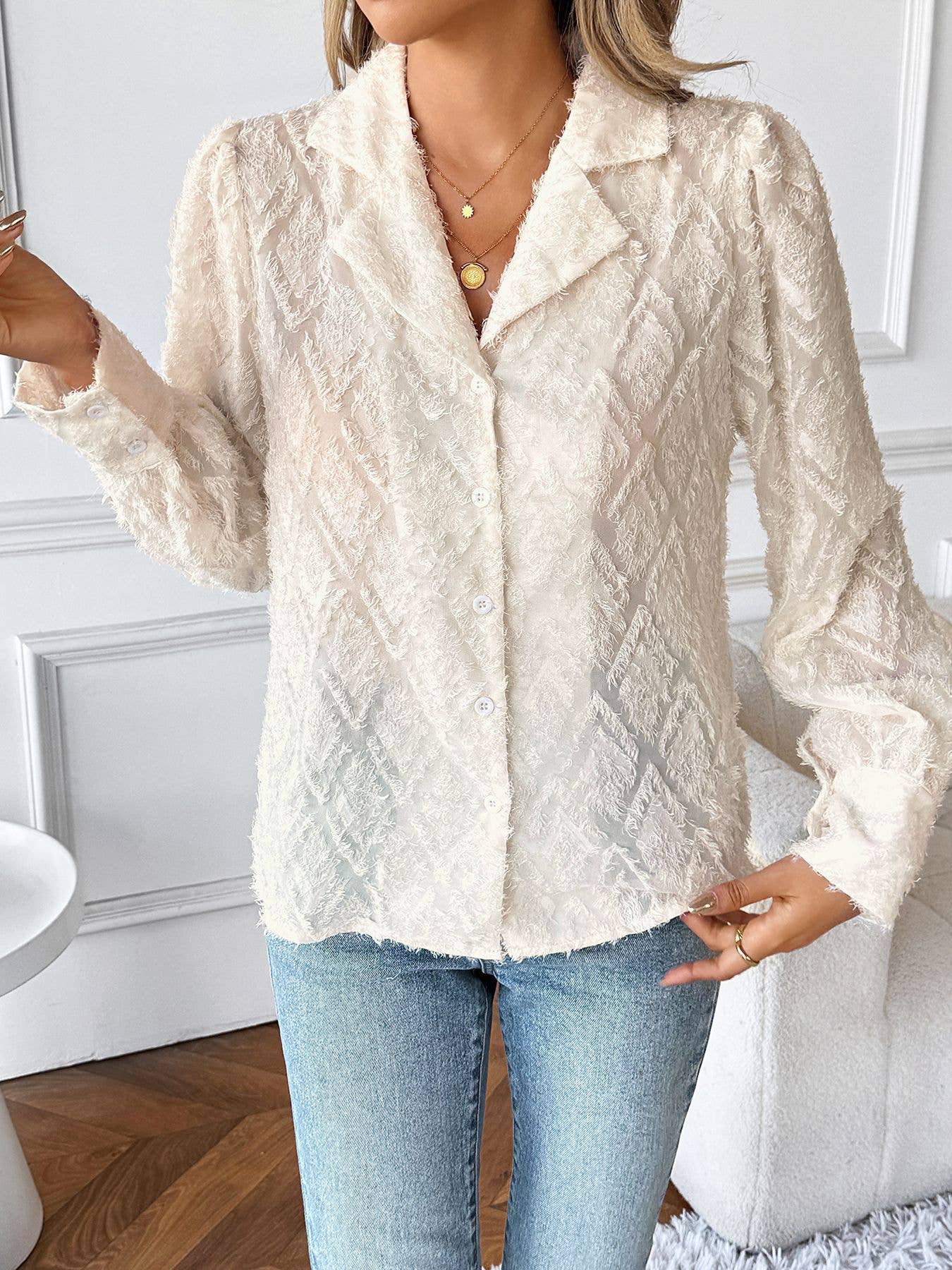 Diamond-patterned suit collar long-sleeved shirt