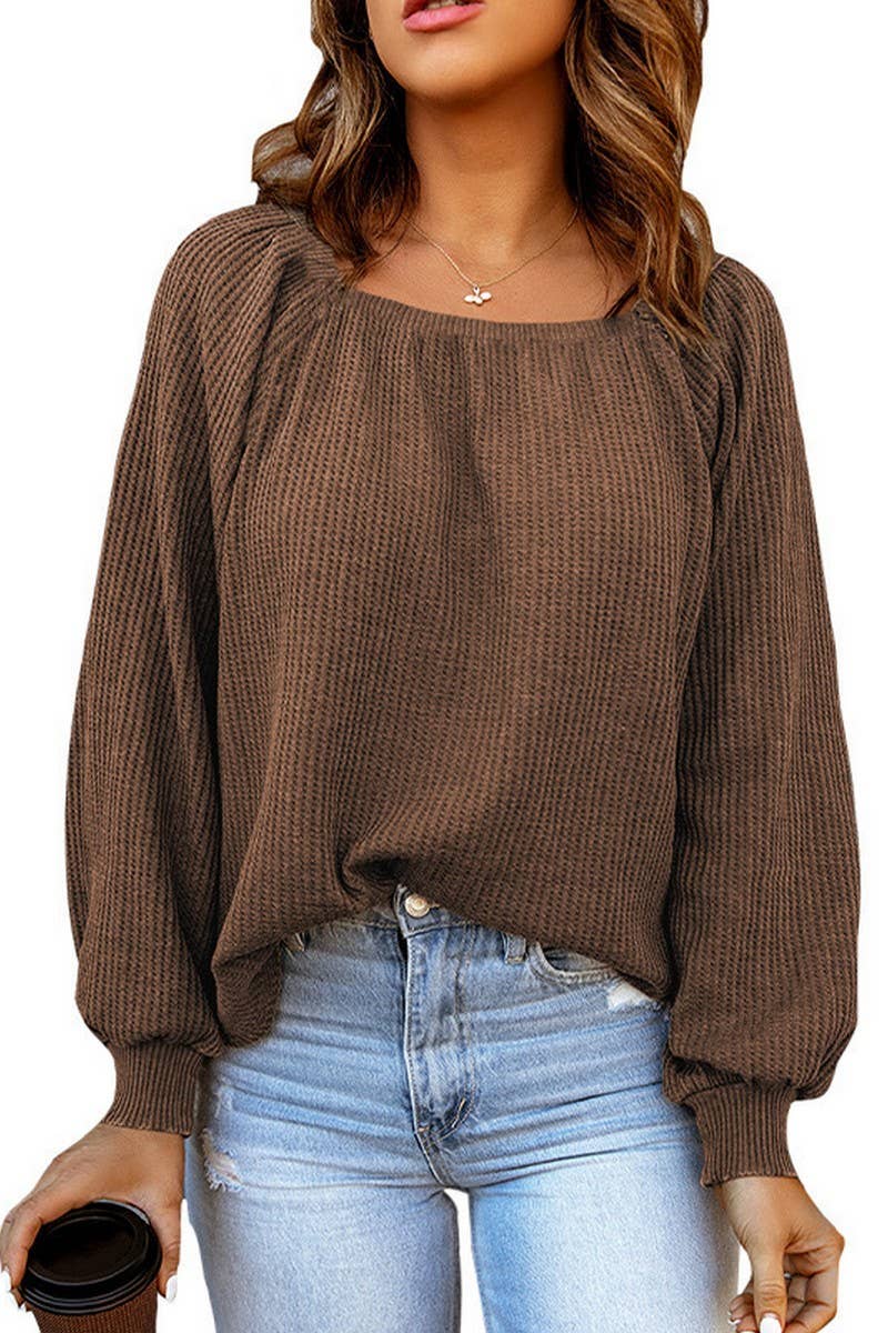 CWTBLL2673_SOLID COLOR SQUARE NECK LOOSE KNIT SWEATER TOP