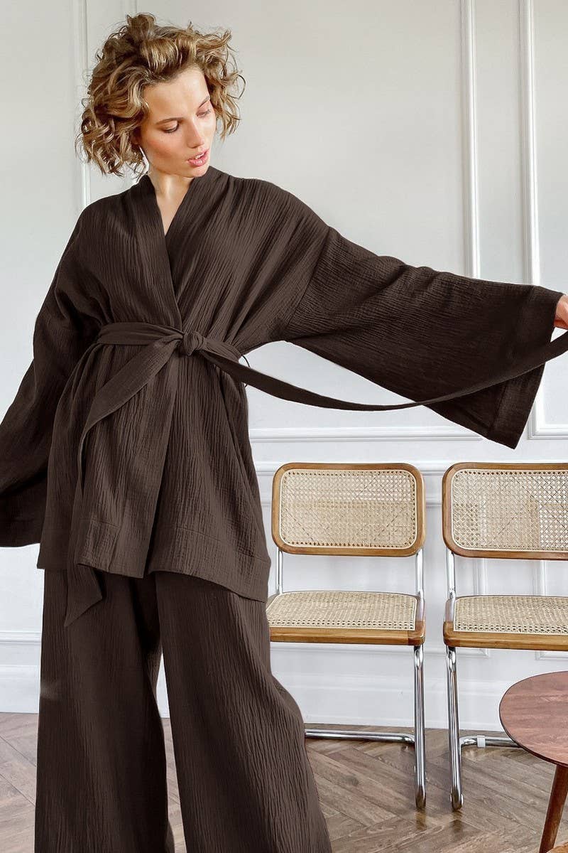 CWSPJ0081_LONG SLEEVE CARDIGAN WITH BELT PANTS PAJAMAS SET