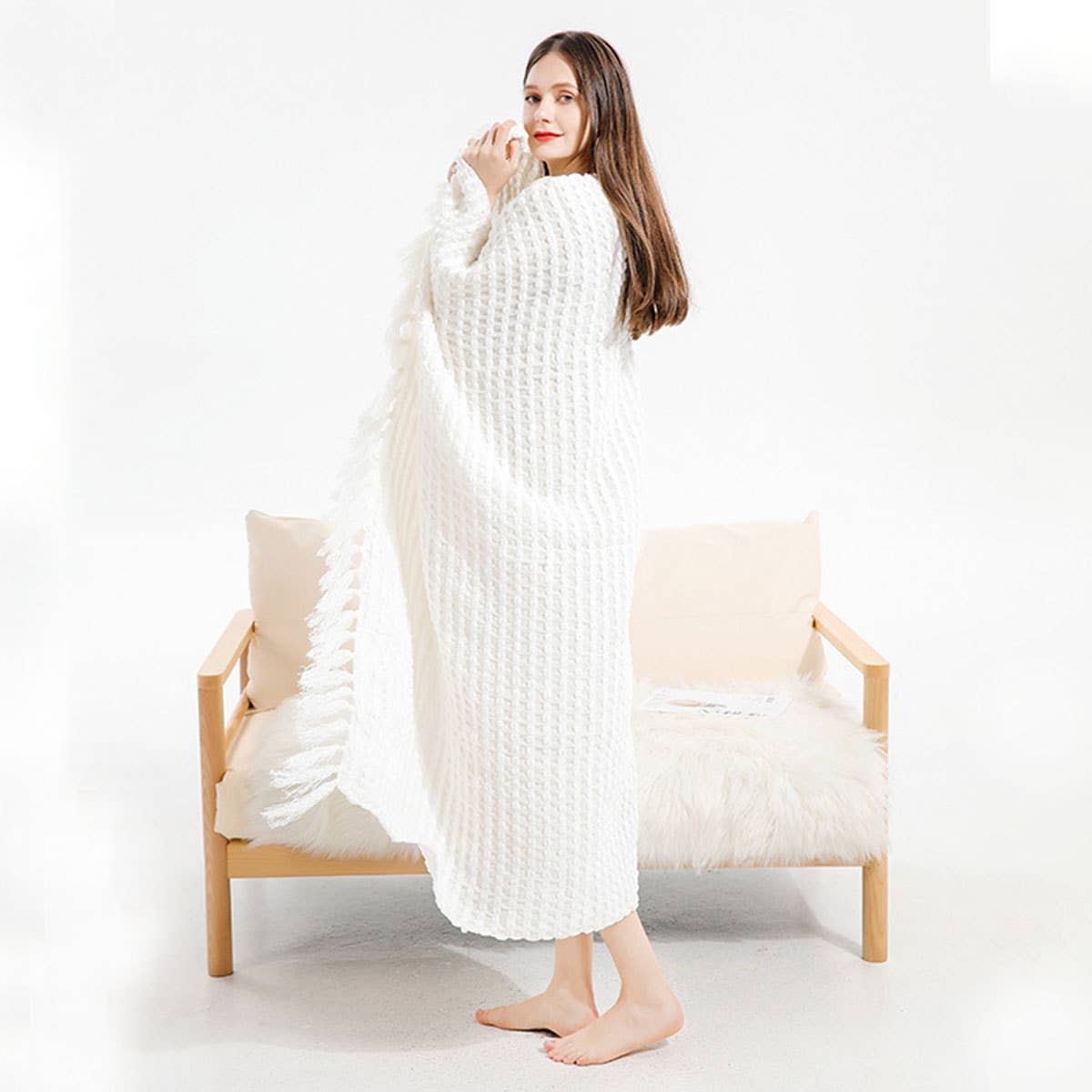 LIGHTWEIGHT COZY BRAIDED STRIPED THROW