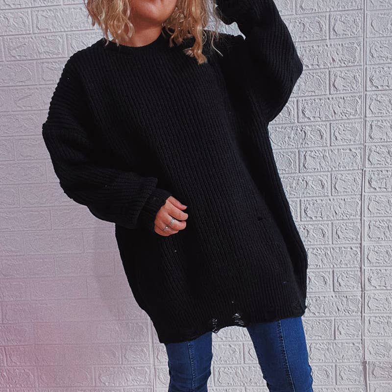 WOSWL1296_Crew Neck Pullover Casual Long Sleeve Sweater