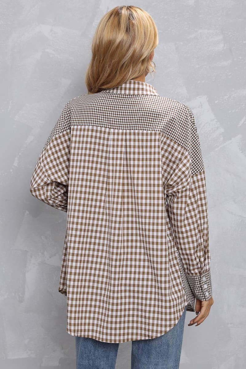 CWTSTL2078_COLOR-MATCHING PLAID LONG-SLEEVED SHIRT