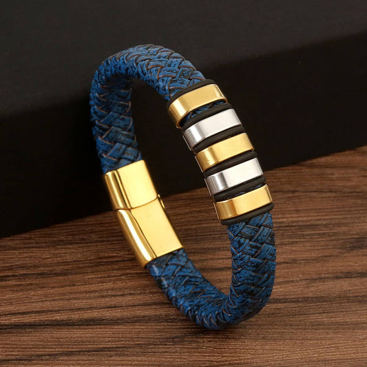 LAKE BLUE LEATHER MAGNET BUCKLE BRACELET