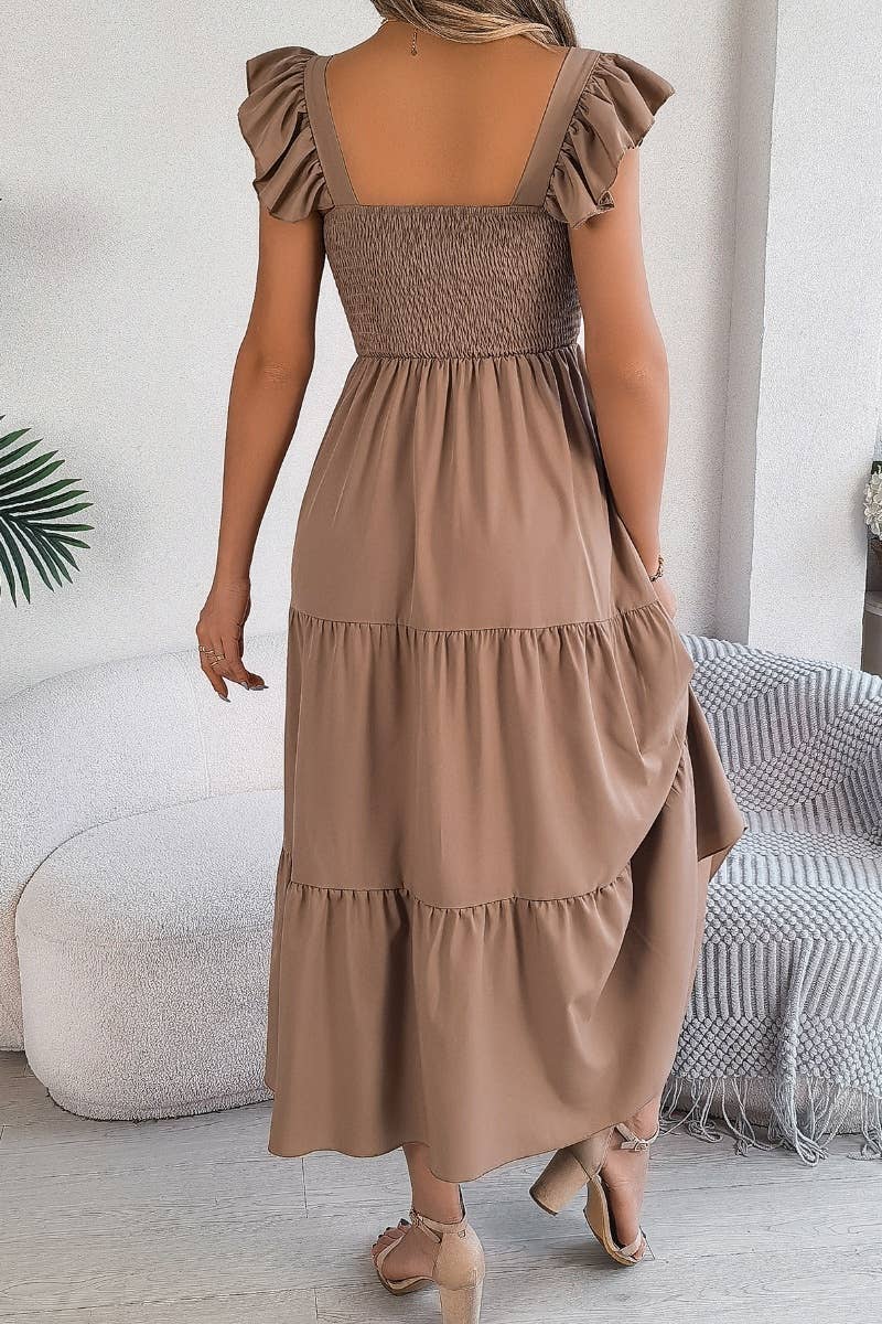 CWDMD2662_A-LINE DRESS WITH SQUARE COLLAR WOODEN EAR EDGE