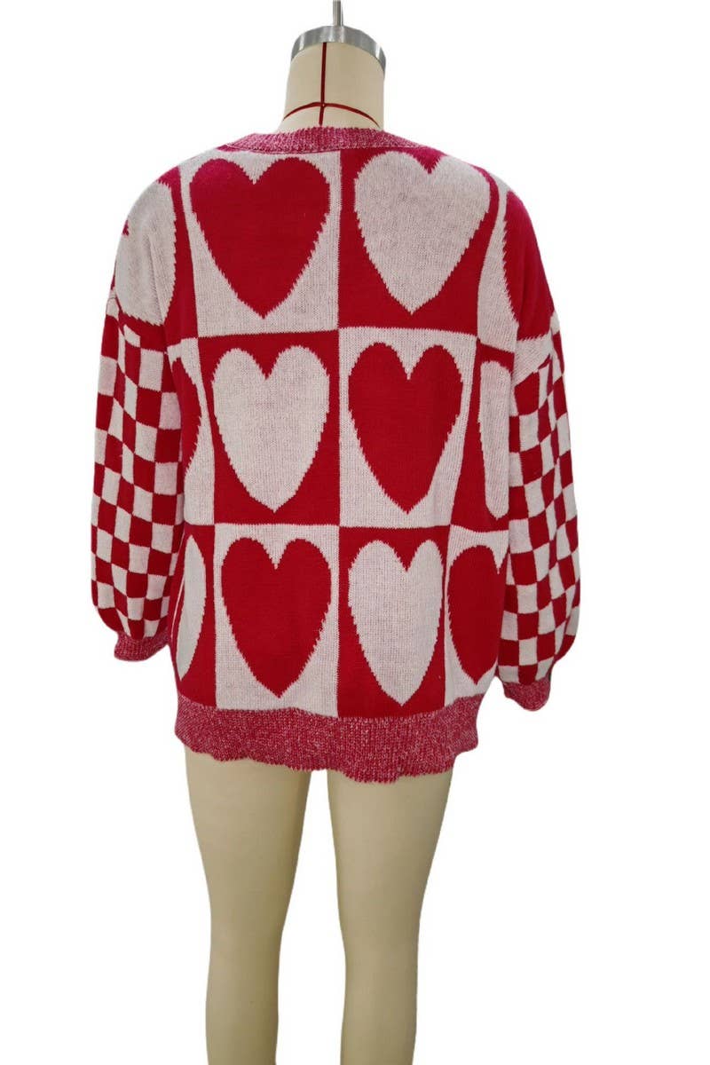 CWOSWL07664_LOOSE CASUAL HEART-SHAPED MID-LENGTH SWEATER