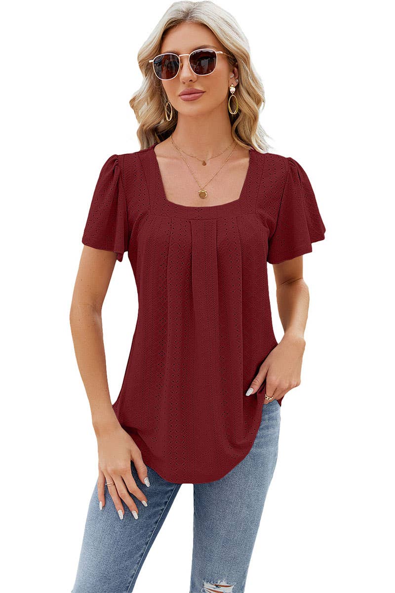 CWTBLS0294_Sweetheart Neck Shirt Sleeve Top