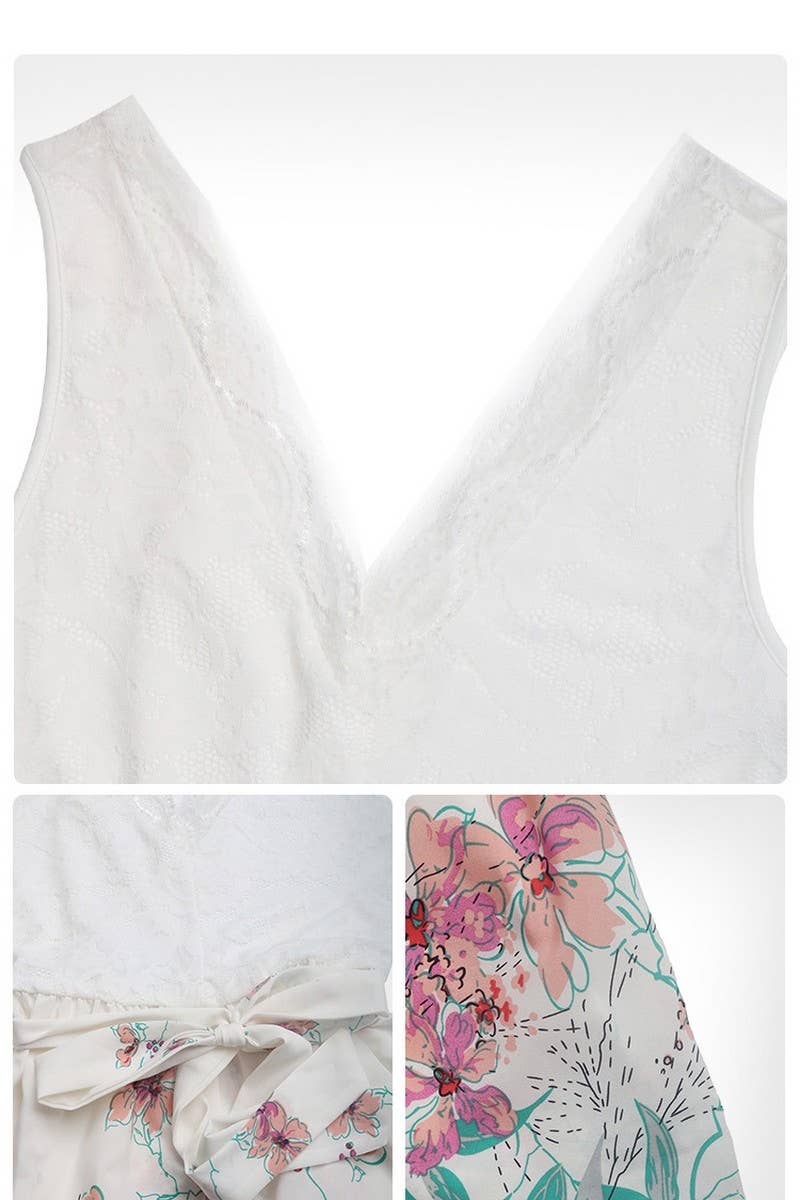 CWSJS0858_SLEEVELESS PATCHWORK PRINTED ROMPERS WITH LACE