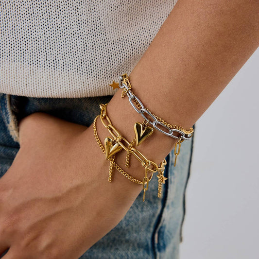 Gold Silver Heart Bracelet in Stainless Steel