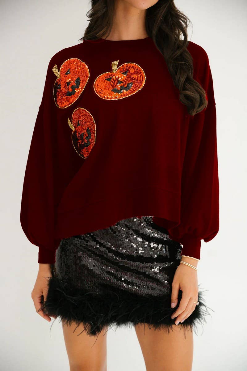 CWTBLL01231_HALLOWEEN PUMPKIN SEQUIN LOOSE SWEATSHIRT