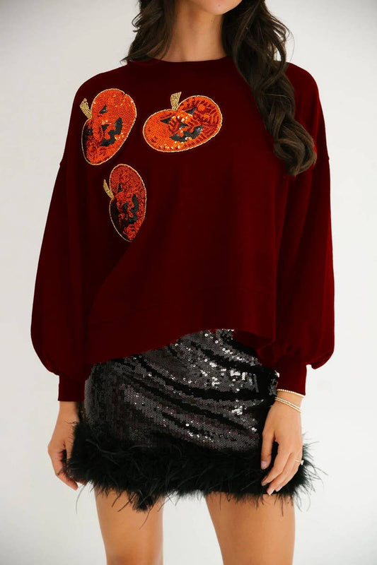 CWTBLL01231_HALLOWEEN PUMPKIN SEQUIN LOOSE SWEATSHIRT