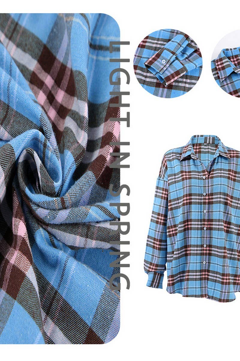 CWTBLL00630_RETRO LOOSE CASUAL LONG-SLEEVED PLAID JACKET