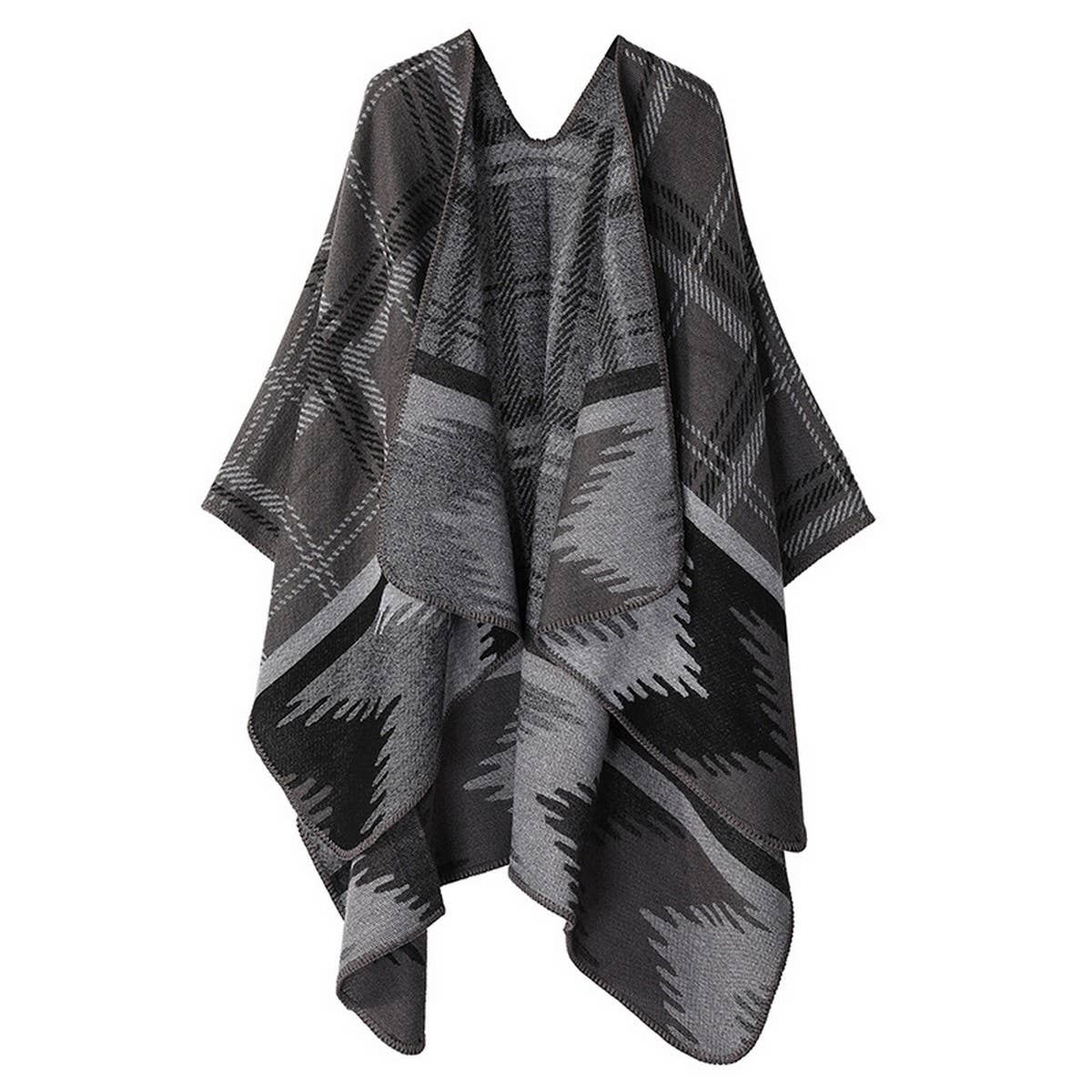 DOUBLE-SIDED PLAID FAUX CASHMERE SHAWL CAPE