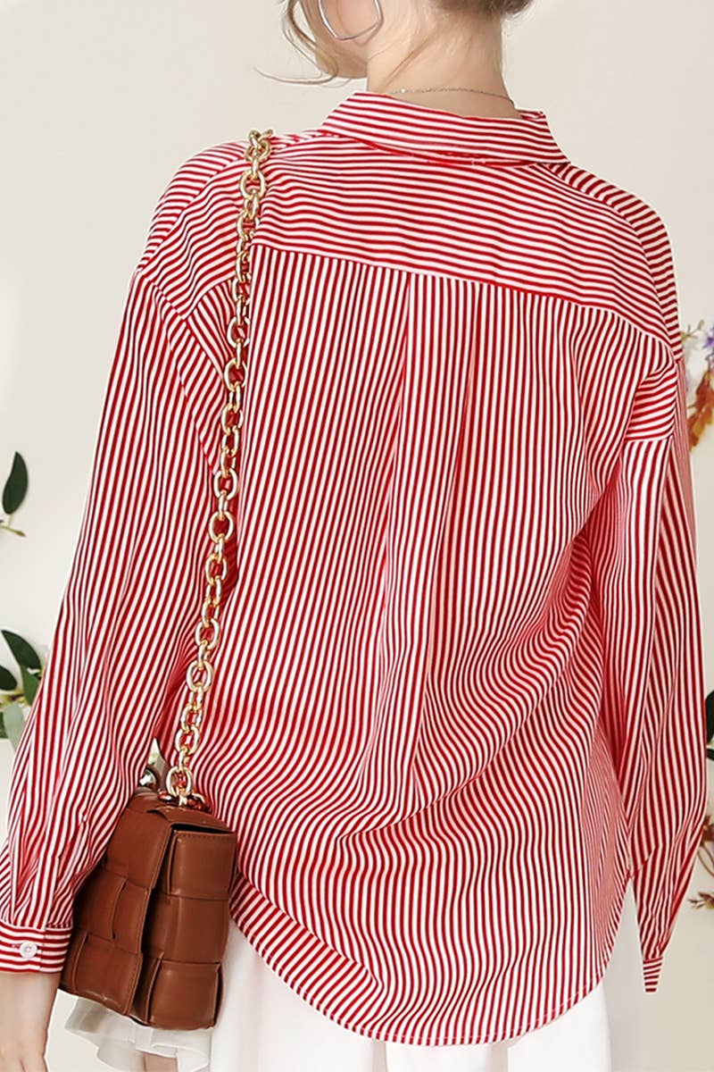 CWTSTL450_VERTICAL STRIPE BUTTON DOWN ONE POCKET SHIRTS