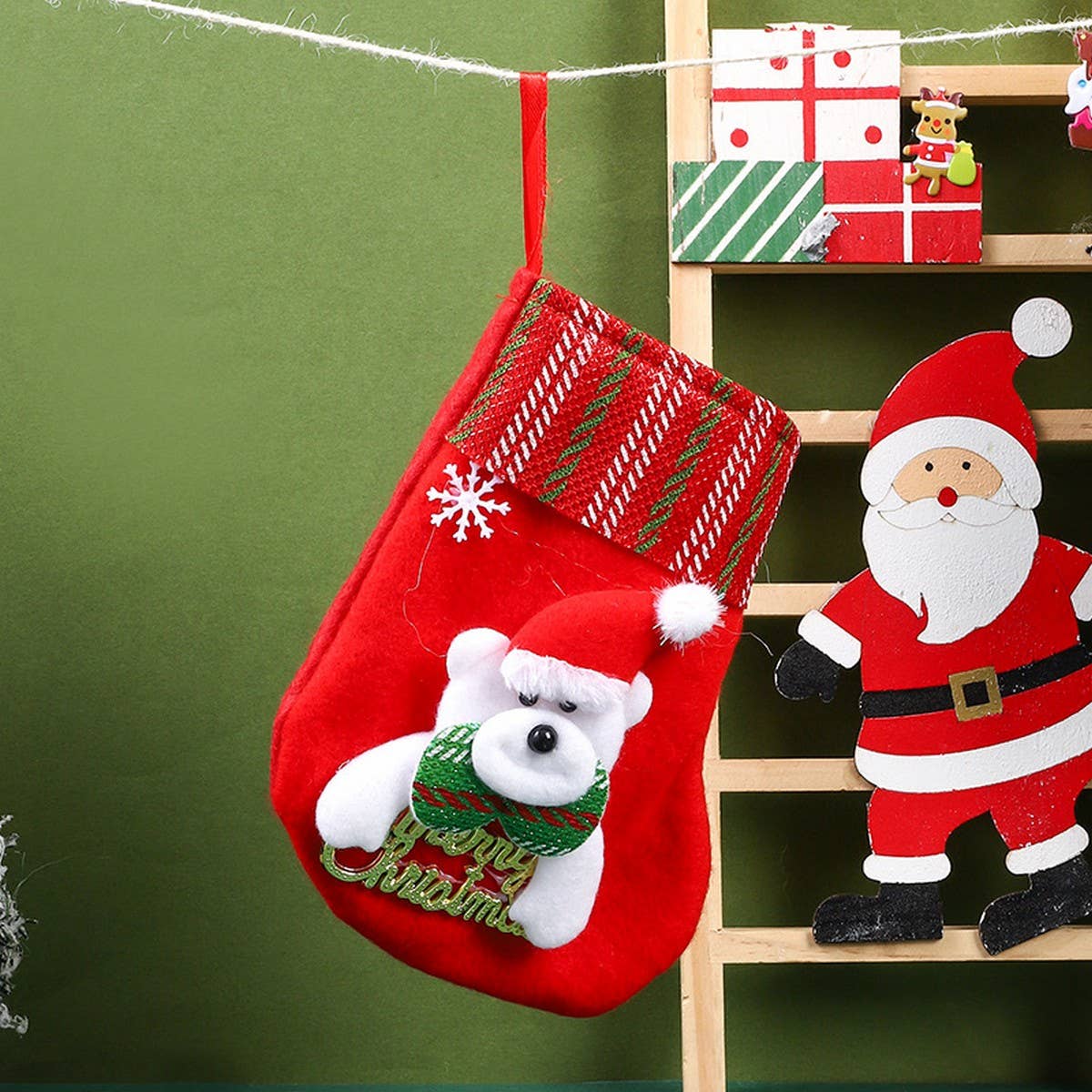SEQUINED 3D SANTA CLAUS CHRISTMAS STOCKINGS