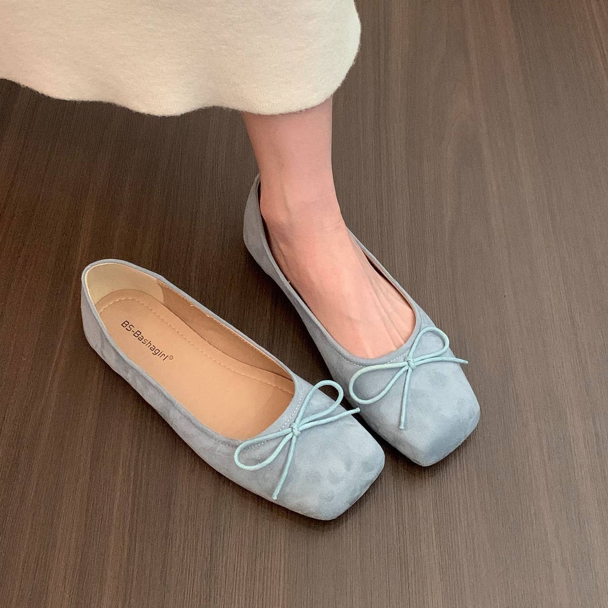 Bow Ballet Flats Soft Red Square Toe Shoes_CWSHF0119