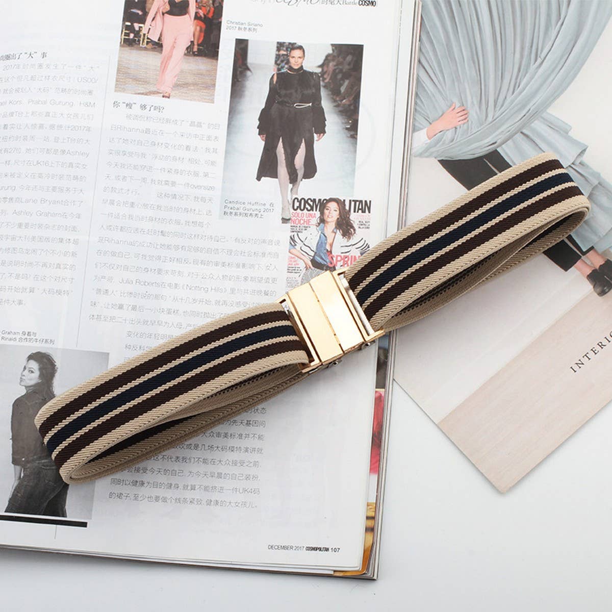 CWABE0550_PERFORATION FREE METAL SQUARE BUCKLE ELASTIC BELT