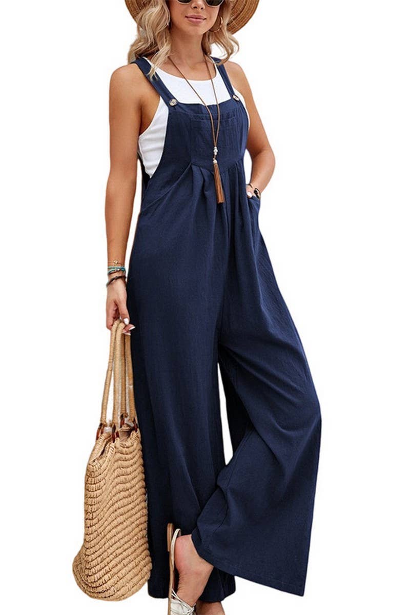 CWSJS00259_SOLID COLOR CASUAL LOOSE JUMPSUIT