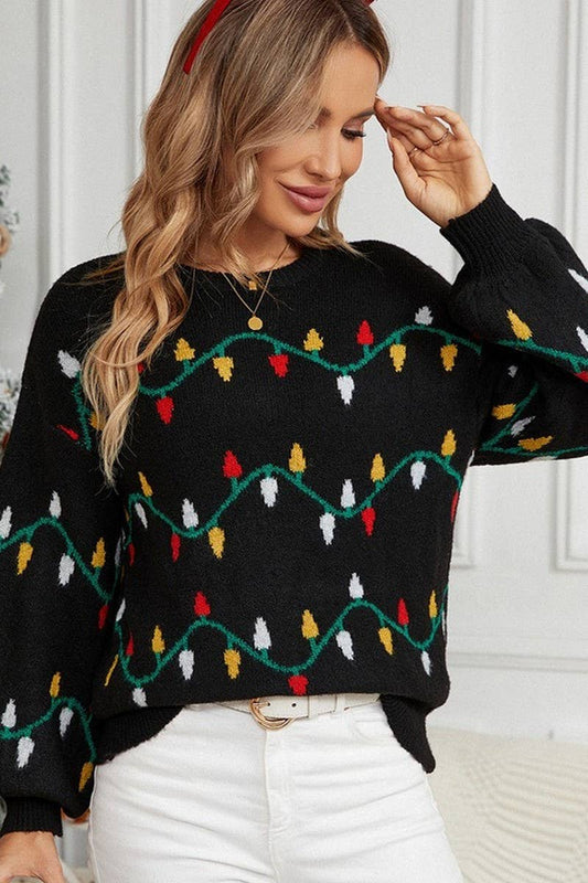 CWOSWL2435_COLORFUL LIGHTS SWEET CHRISTMAS SWEATER