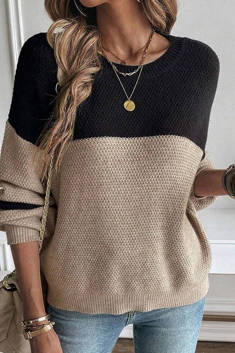 CWOSWL07351_COLORBLOCK CREWNECK KNIT PULLOVER SWEATER