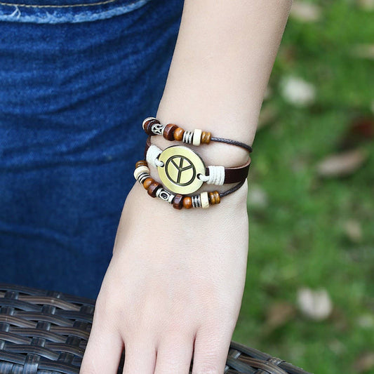 PUNK HANDMADE BEADED COWHIDE BRACELET_CWMM4515